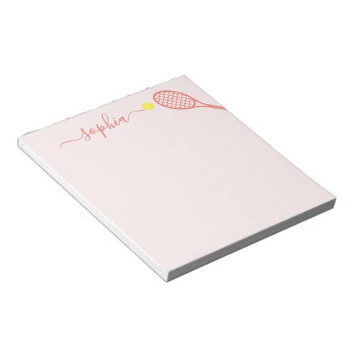 Personalized Tennis Name Coral Pink Girls Sports Notepad