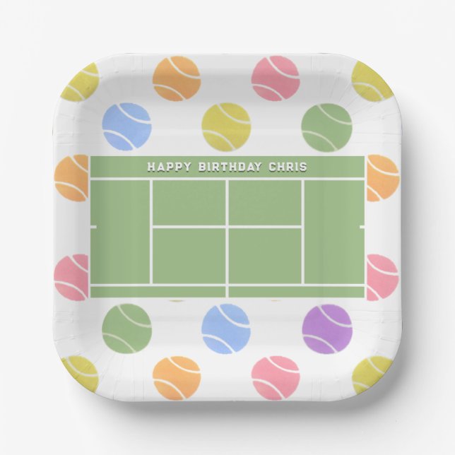 Personalized Tennis Party Birthday Paper Plates (Front)
