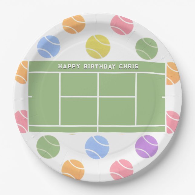 Personalized Tennis Party Birthday Paper Plates (Front)