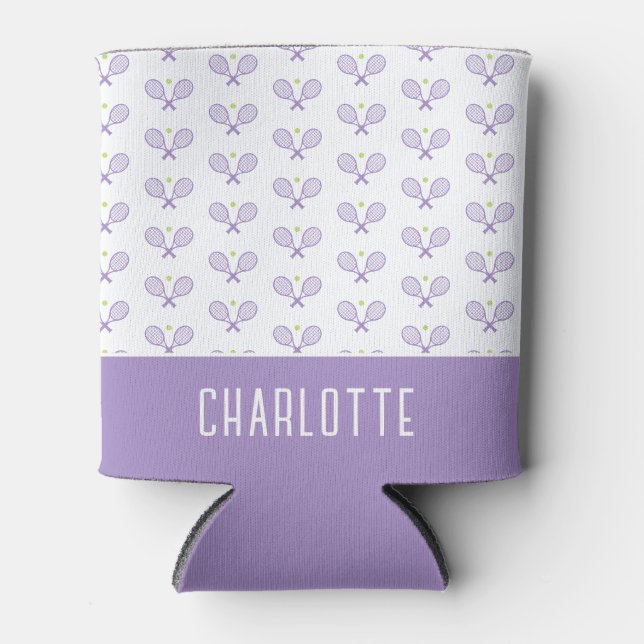 Personalized Tennis Pattern Custom Name Tennis Can Cooler (Front)