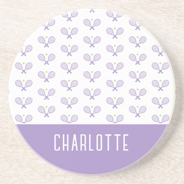 Personalized Tennis Pattern Custom Name Tennis Coaster (Front)