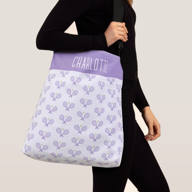 Personalized Tennis Pattern Custom Name Tennis Crossbody Bag (Close Up)
