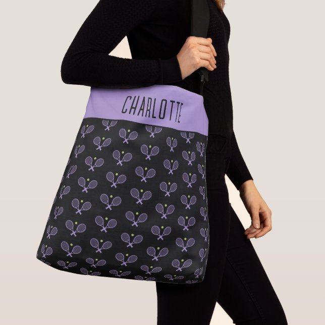 Personalized Tennis Pattern Custom Name Tennis Crossbody Bag (Close Up)