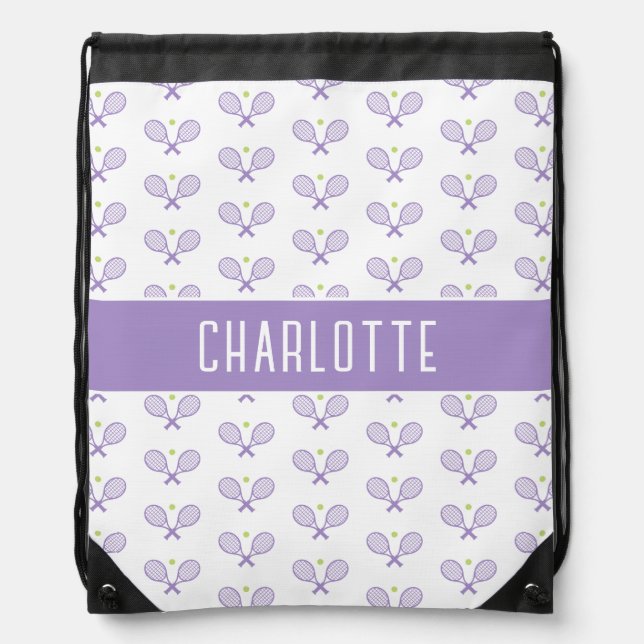 Personalized Tennis Pattern Custom Name Tennis Drawstring Bag (Front)