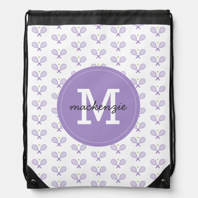 Personalized Tennis Pattern Custom Name Tennis Drawstring Bag (Front)