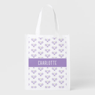 Personalized Tennis Pattern Custom Name Tennis Grocery Bag