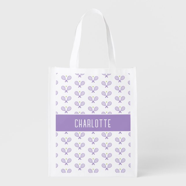 Personalized Tennis Pattern Custom Name Tennis Grocery Bag (Front)