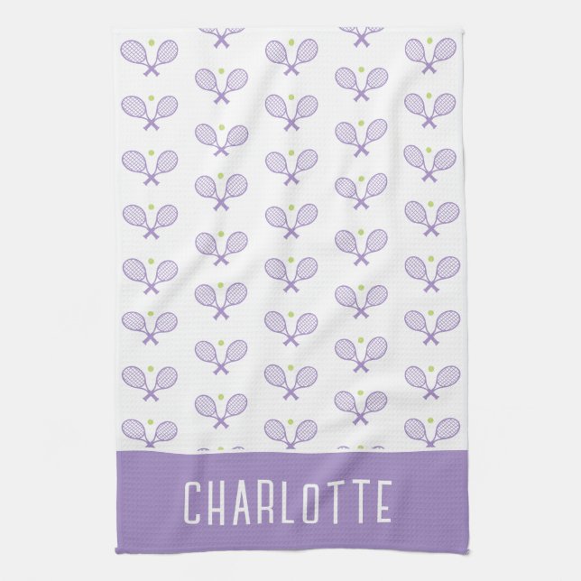 Personalized Tennis Pattern Custom Name Tennis Kitchen Towel (Vertical)