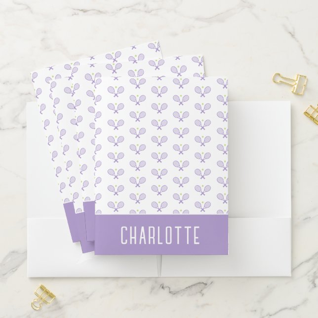 Personalized Tennis Pattern Custom Name Tennis Pocket Folder (In Situ)