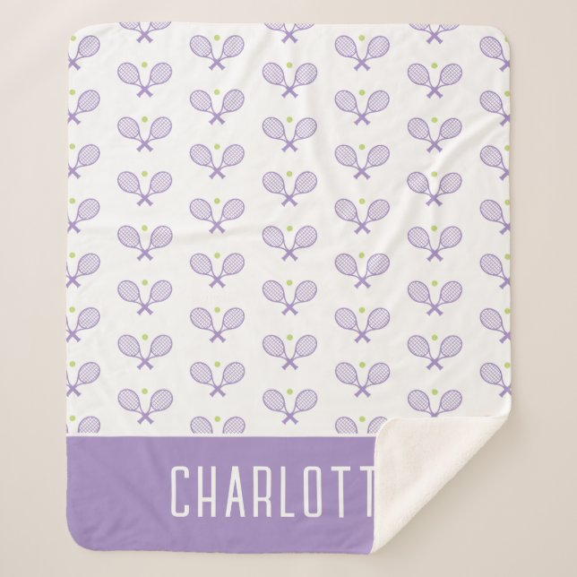 Personalized Tennis Pattern Custom Name Tennis Sherpa Blanket (Front)
