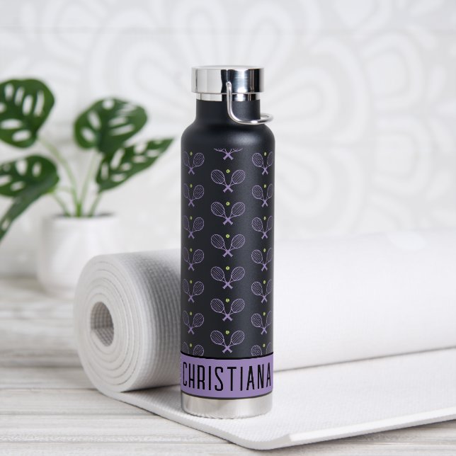 Personalized Tennis Pattern Custom Name Tennis Water Bottle (Yoga)