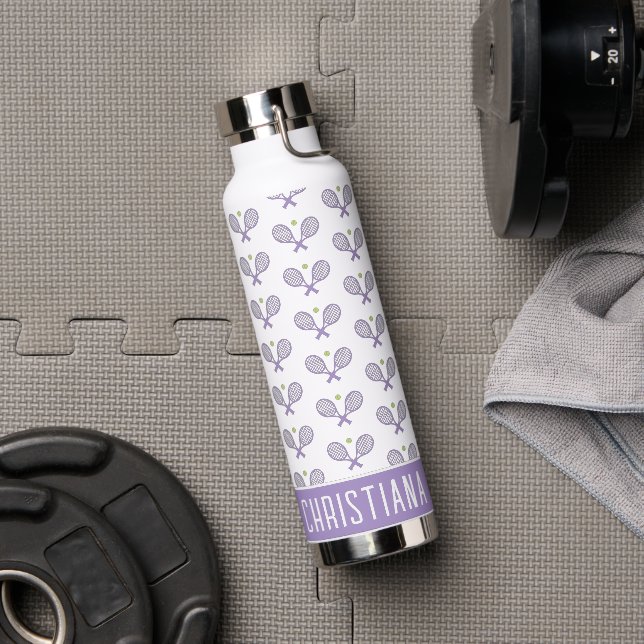 Personalized Tennis Pattern Custom Name Tennis Water Bottle (Gym)