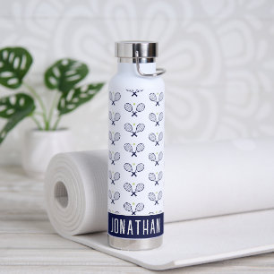 Personalized Tennis Pattern Custom Name Tennis Water Bottle
