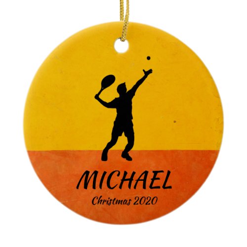 Personalized Tennis Player Coach Serve Yellow Xmas Ceramic Ornament