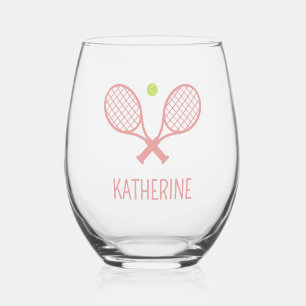 Personalized Tennis Player Custom Name Tennis Stemless Wine Glass