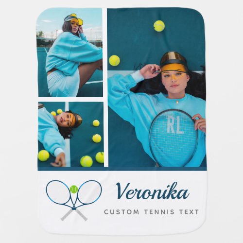 Personalized Tennis Player Girls Photo Name  Text Baby Blanket