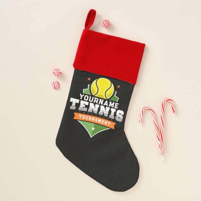 Personalized Tennis Player NAME Varsity Tournament Christmas Stocking (Front)