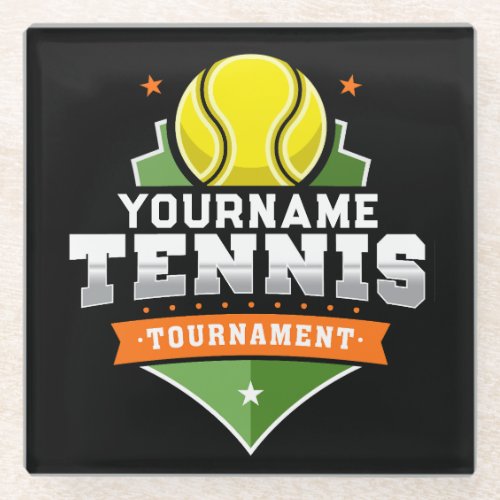 Personalized Tennis Player NAME Varsity Tournament Glass Coaster