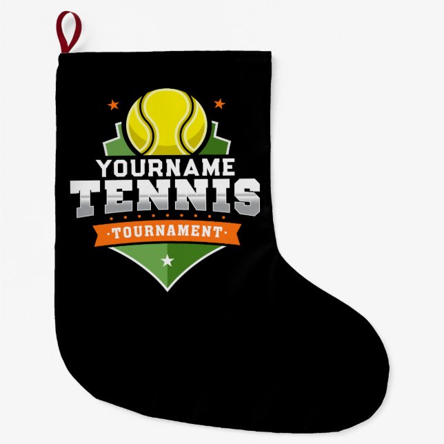 Personalized Tennis Player NAME Varsity Tournament Large Christmas Stocking (Front)