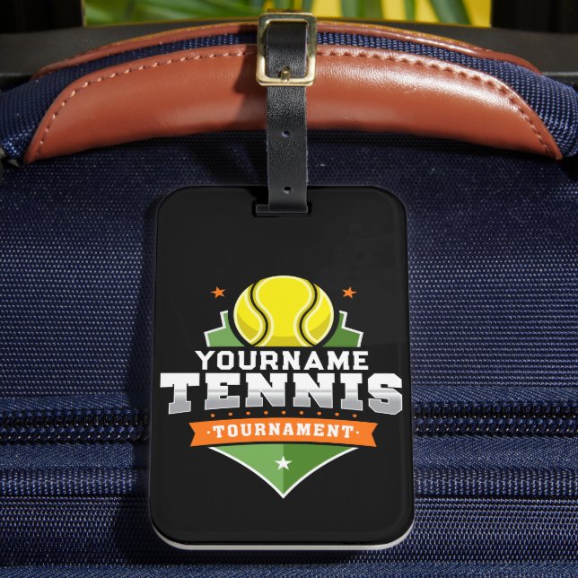 Personalized Tennis Player NAME Varsity Tournament Luggage Tag (Front Insitu 2)