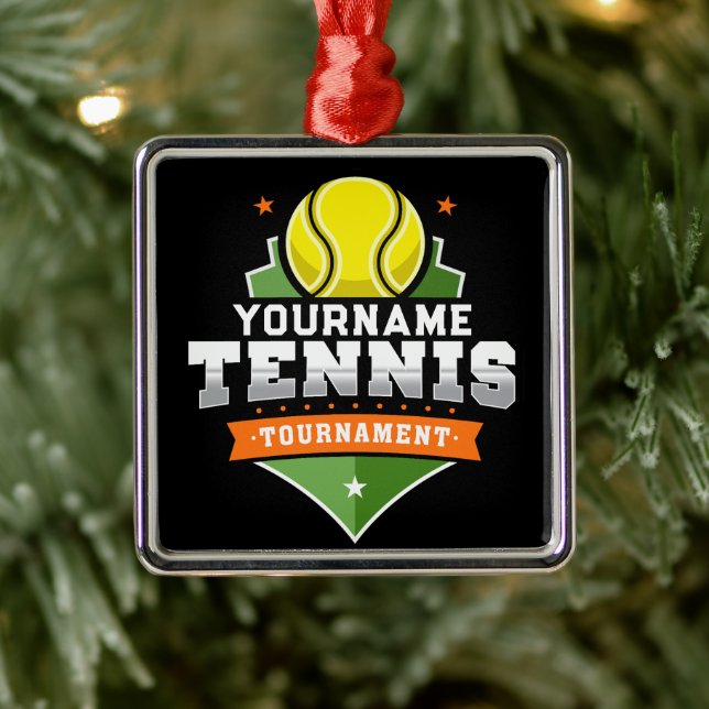 Personalized Tennis Player NAME Varsity Tournament Metal Ornament (Tree)