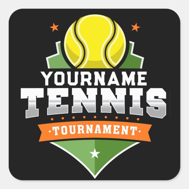 Personalized Tennis Player NAME Varsity Tournament Square Sticker (Front)