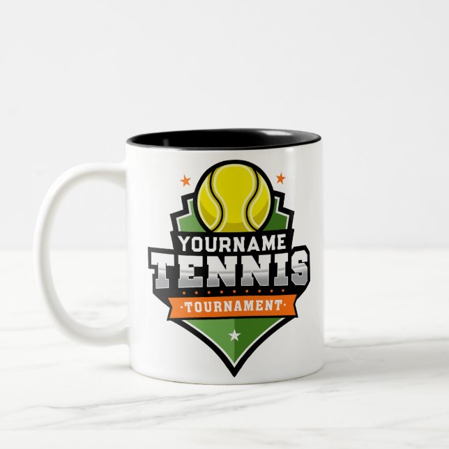 Personalized Tennis Player NAME Varsity Tournament Two-Tone Coffee Mug (Left)