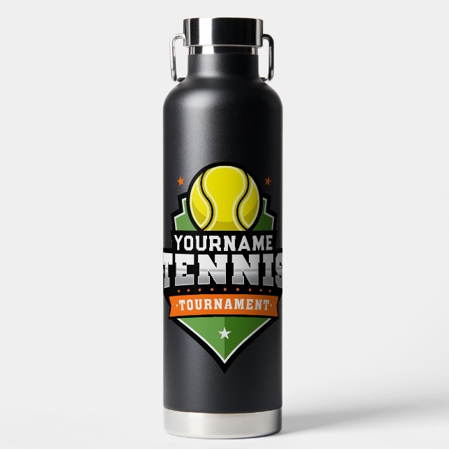 Personalized Tennis Player NAME Varsity Tournament Water Bottle (Front)