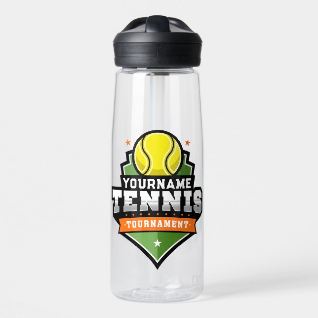 Personalized Tennis Player NAME Varsity Tournament Water Bottle (Front)