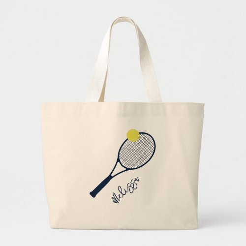 Personalized Tennis Player Racket and Ball Logo Large Tote Bag