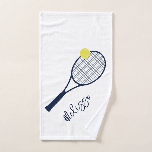 Personalized Tennis Player Racket and Ball Motif Hand Towel