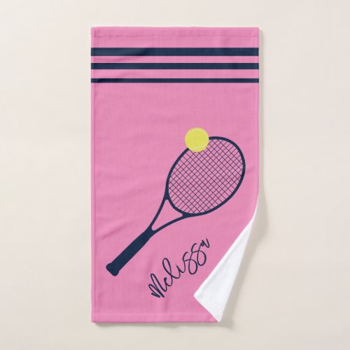 Personalized Tennis Player Racket and Ball Pink Hand Towel