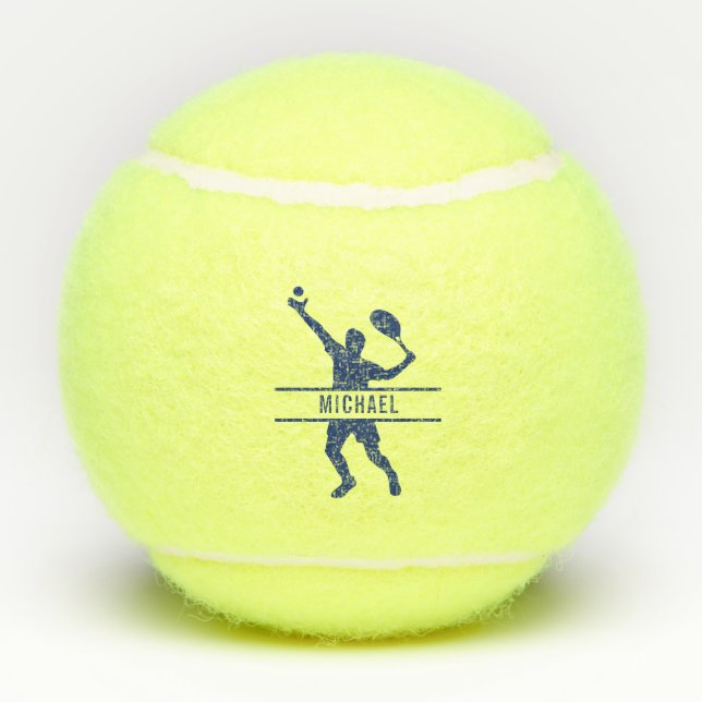 Personalized Tennis Player Themed Custom Blue Name Tennis Balls (Back)