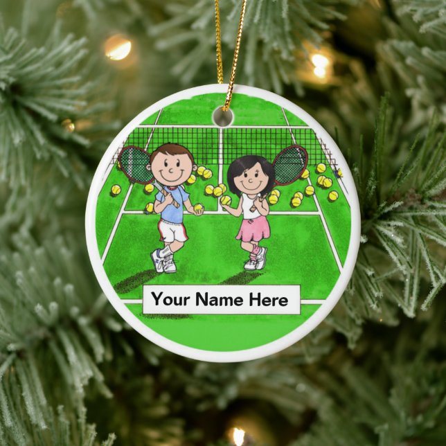 Personalized Tennis Players - Custom Hair Colors Ceramic Ornament (Tree)
