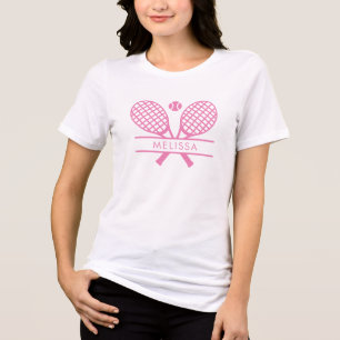 Personalized Tennis Racket and Ball Pink Motif Tri-Blend Shirt