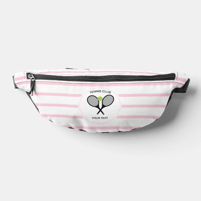 Personalized Tennis Racket Pastel Pink Striped Fanny Pack (Lay Down)