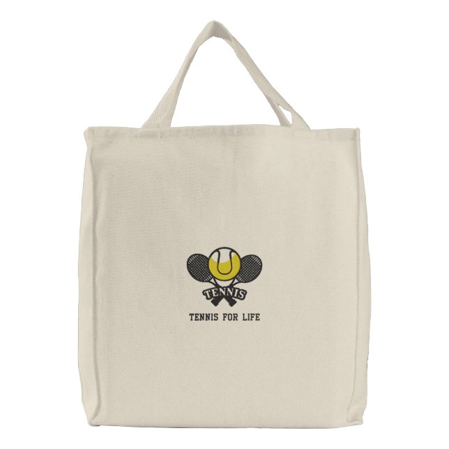 Personalized Tennis Rackets and Ball embroidered Tote Bag (Front)