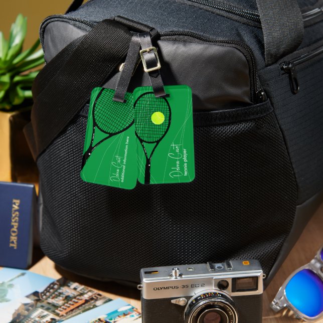 Personalized Tennis Racquet Green Luggage Tag (Front & Back)