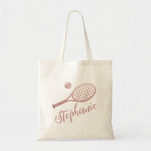 Personalized Tennis Rose Gold Pink Script Name Tote Bag