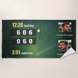 Personalized Tennis Scoreboard Match Result Beach Towel