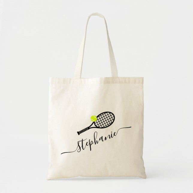 Personalized Tennis Script Name Practice Ball Tote Bag (Front)