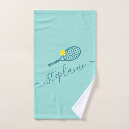 Personalized Tennis Script Name Teal  Hand Towel