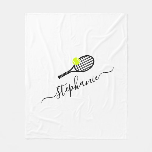 Personalized Tennis Script Name White Fleece Blanket