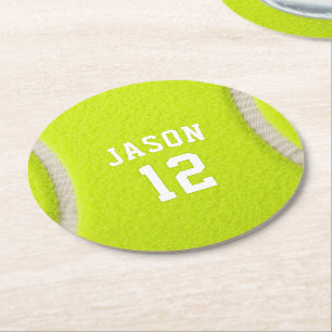 Personalized Tennis with Name & Age Round Paper Coaster