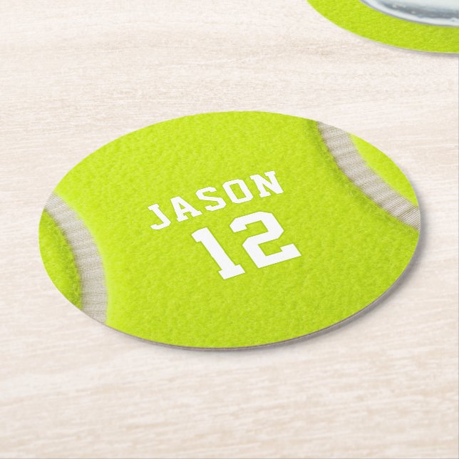 Personalized Tennis with Name & Age Round Paper Coaster (Angled)