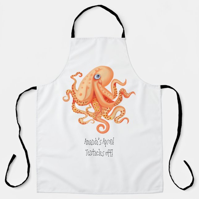 Personalized tentacles off cute orange octopus apron (Front)