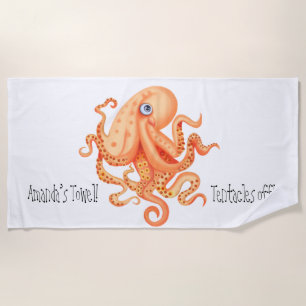 Personalized tentacles off cute orange octopus beach towel