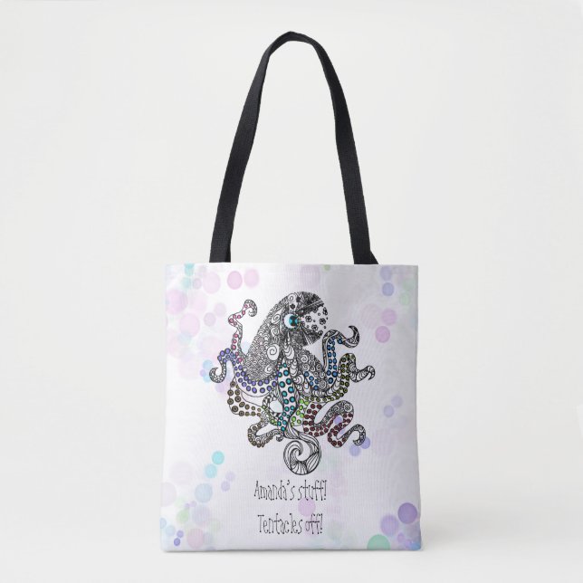 Personalized tentacles off line doodle octopus tote bag (Front)