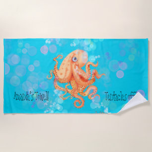 Personalized tentacles off octopus with bubbles beach towel