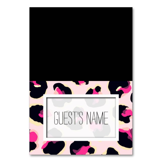 Personalized Tented Pink Leopard Print Place Cards (Front)